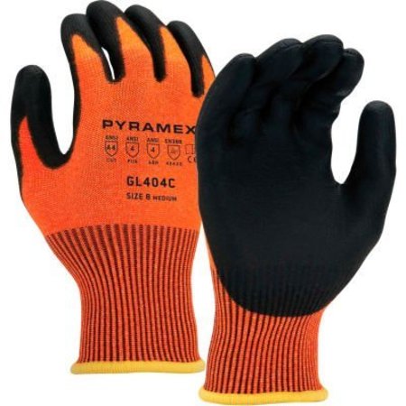 PYRAMEX Polyurethane HPPE HiVis Orange Liner A4 Cut-Resistant Gloves, Size Small - Pkg Qty 12 GL404CS